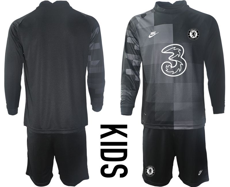 Youth 2021-2022 Club Chelsea black goalkeeper long sleeve blank Soccer Jersey
